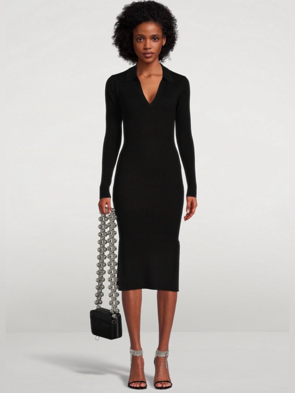 SAMSOE SAMSOE Black Luna Rib-Knit Polo Dress, size S